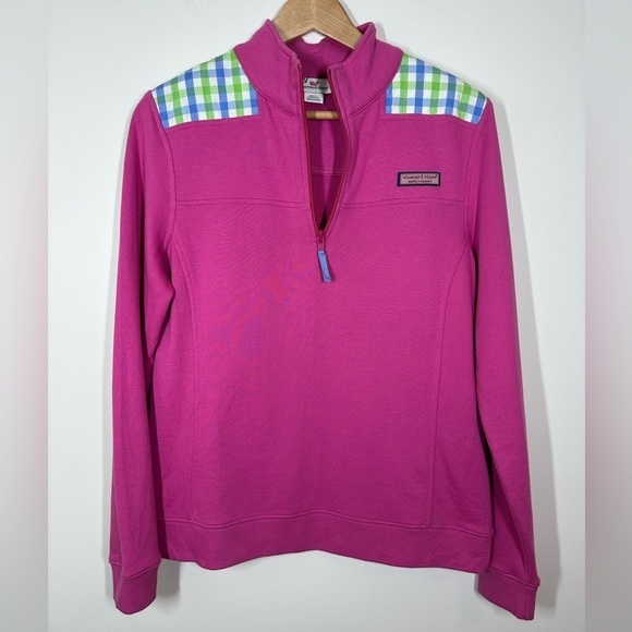 Vineyard Vines Hot Pink Gingham Shep Sweater Medium - Picture 1 of 5